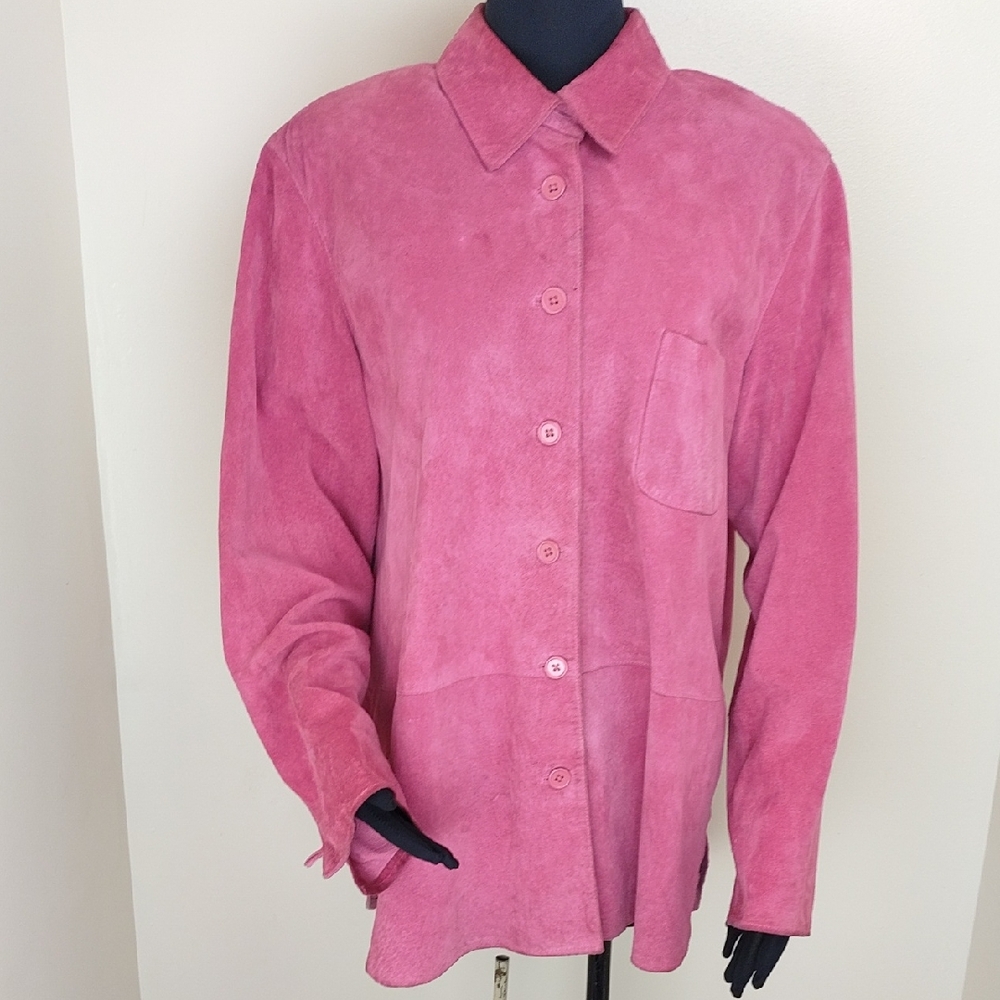 Revue Vintage 90s Pink Genuine Suede Shirt Jacket L Button Front